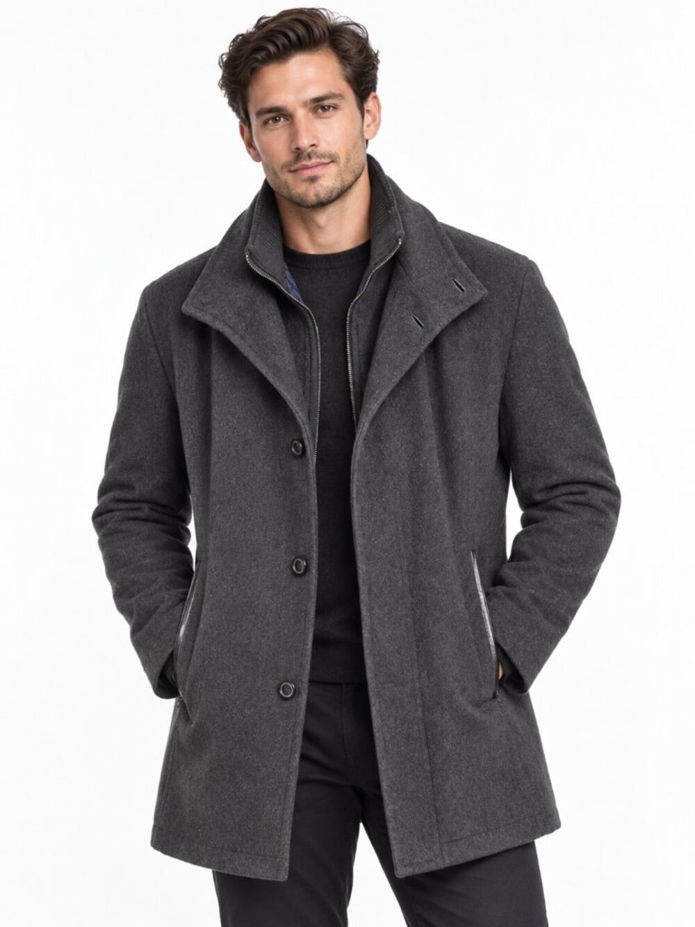 Marc New York Mulberry Wool Peacoat Removable Bib Gray Size Large